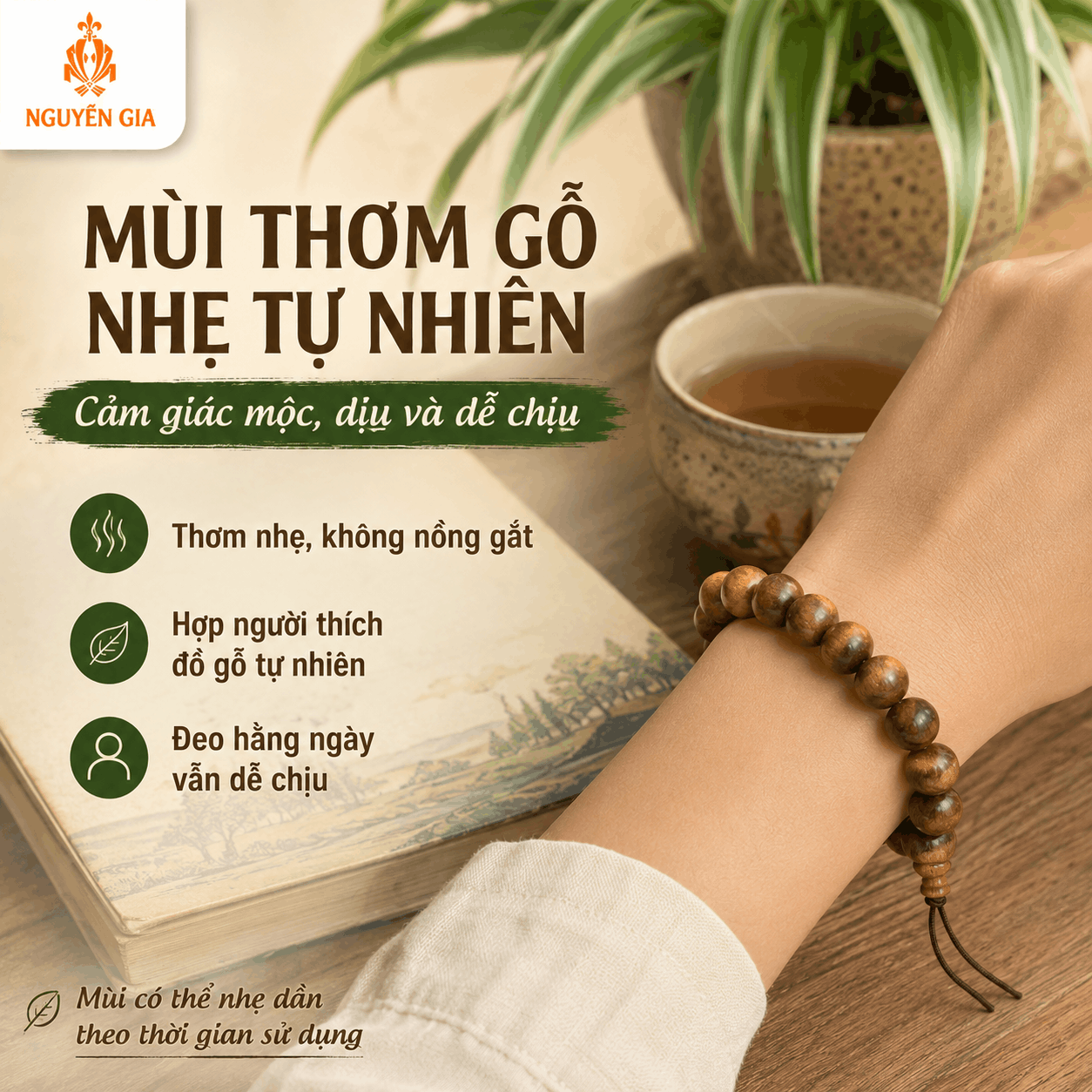 Vòng Tay Gỗ Bách Xanh 10 Ly Cỡ Vừa, Dễ Đeo