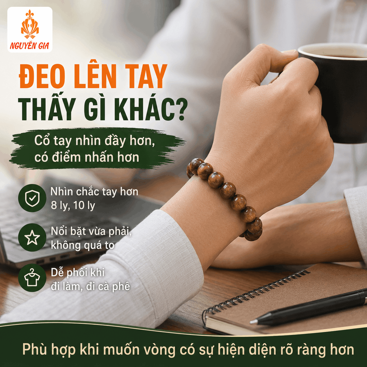 Vòng Tay Gỗ Bách Xanh 12 Ly Rõ Hạt, Chắc Tay