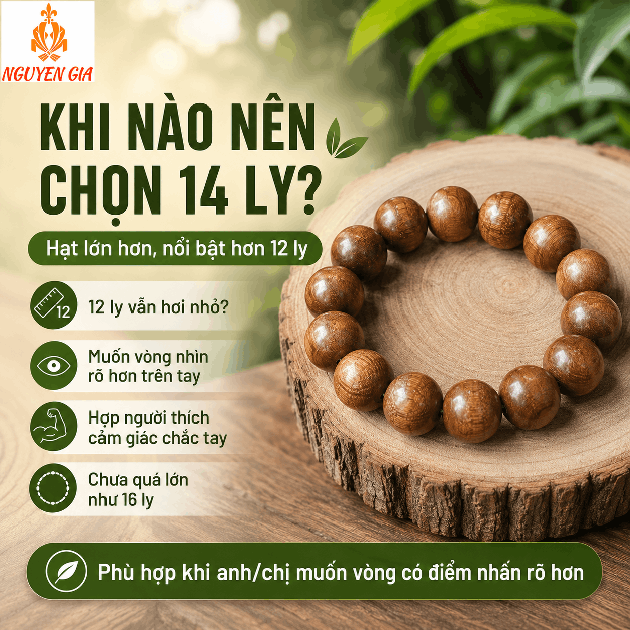 Vòng Tay Gỗ Bách Xanh 14 Ly Hạt Lớn, Nổi Bật