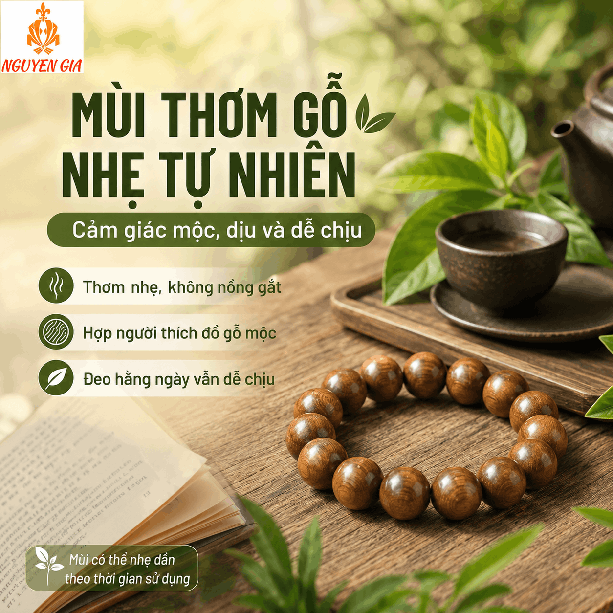 Vòng Tay Gỗ Bách Xanh 14 Ly Hạt Lớn, Nổi Bật