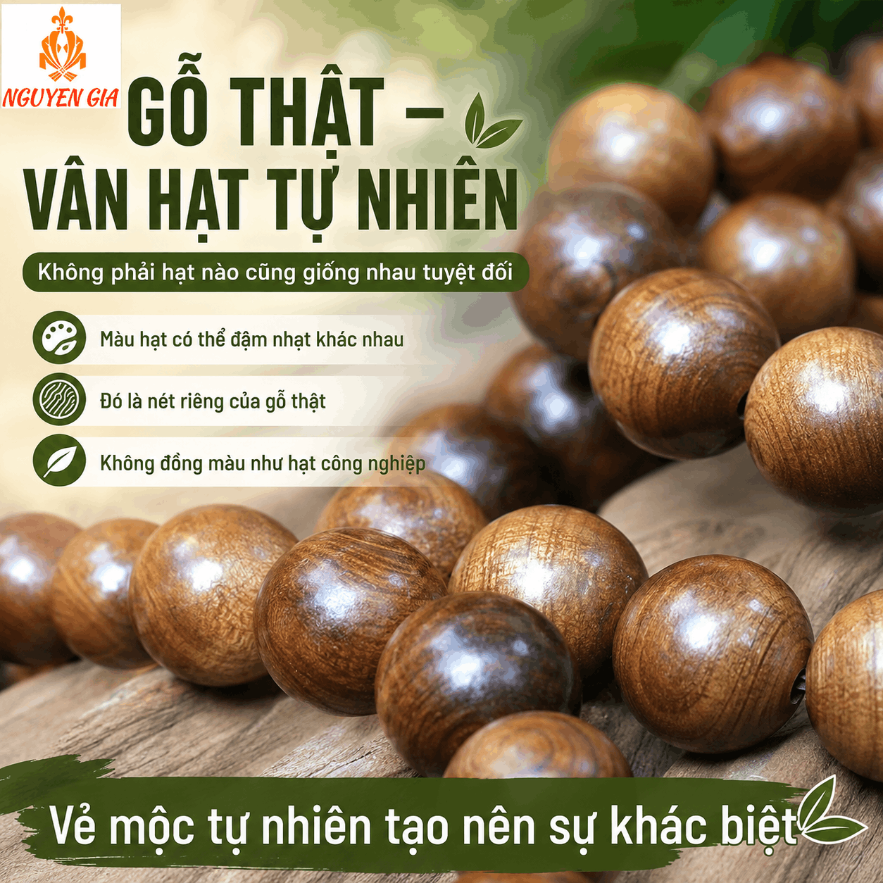 Vòng Tay Gỗ Bách Xanh 14 Ly Hạt Lớn, Nổi Bật