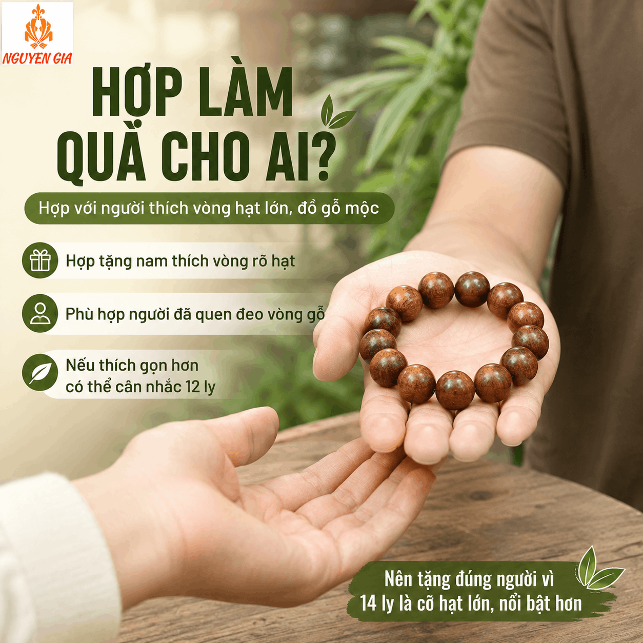 Vòng Tay Gỗ Bách Xanh 14 Ly Hạt Lớn, Nổi Bật