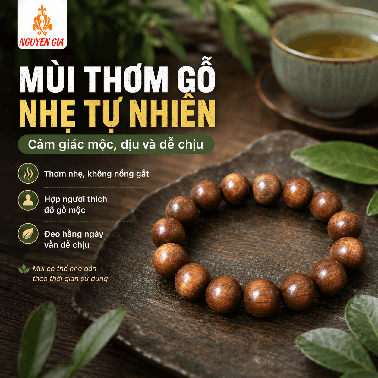 Vòng Tay Gỗ Bách Xanh 16 Ly Hạt Lớn, Cá Tính