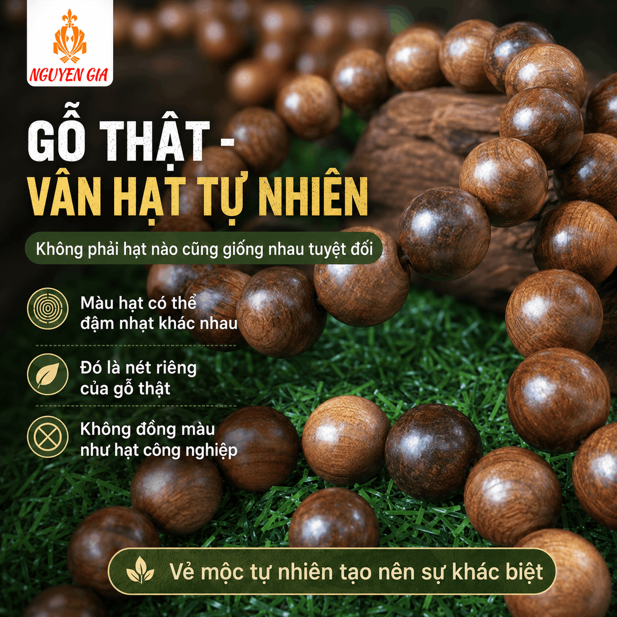 Vòng Tay Gỗ Bách Xanh 16 Ly Hạt Lớn, Cá Tính