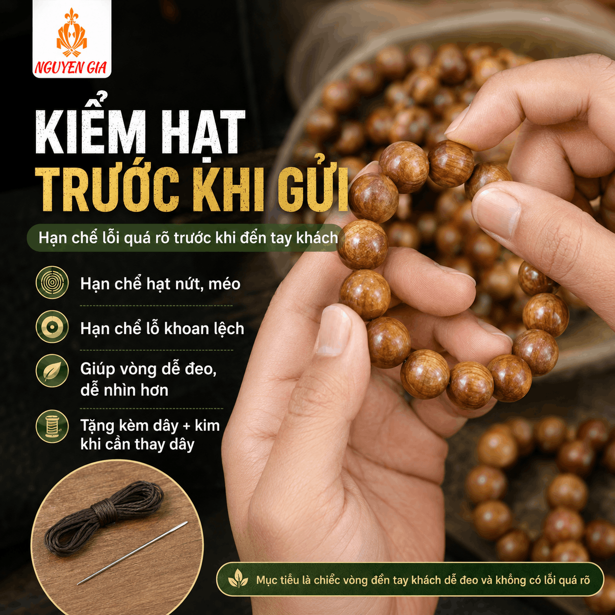 Vòng Tay Gỗ Bách Xanh 16 Ly Hạt Lớn, Cá Tính
