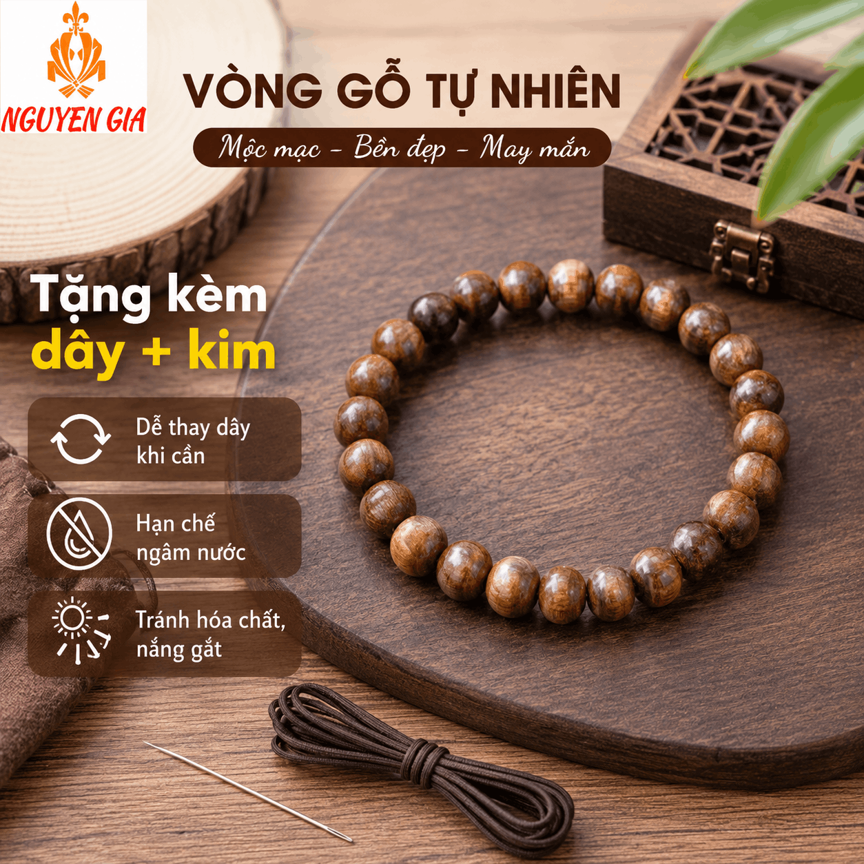 Vòng Tay Gỗ Bách Xanh 8 Ly Nhỏ Gọn, Thơm Nhẹ