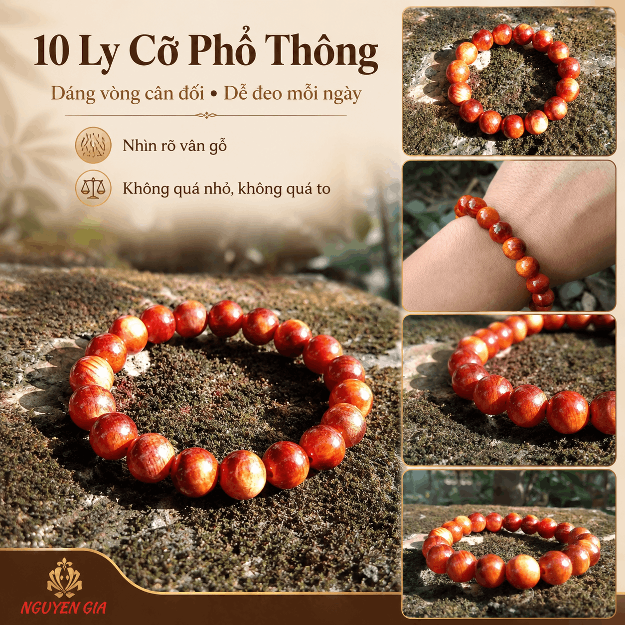 Vòng Tay Gỗ Huyết Long 10 Ly Cỡ Phổ Thông, Dễ Đeo