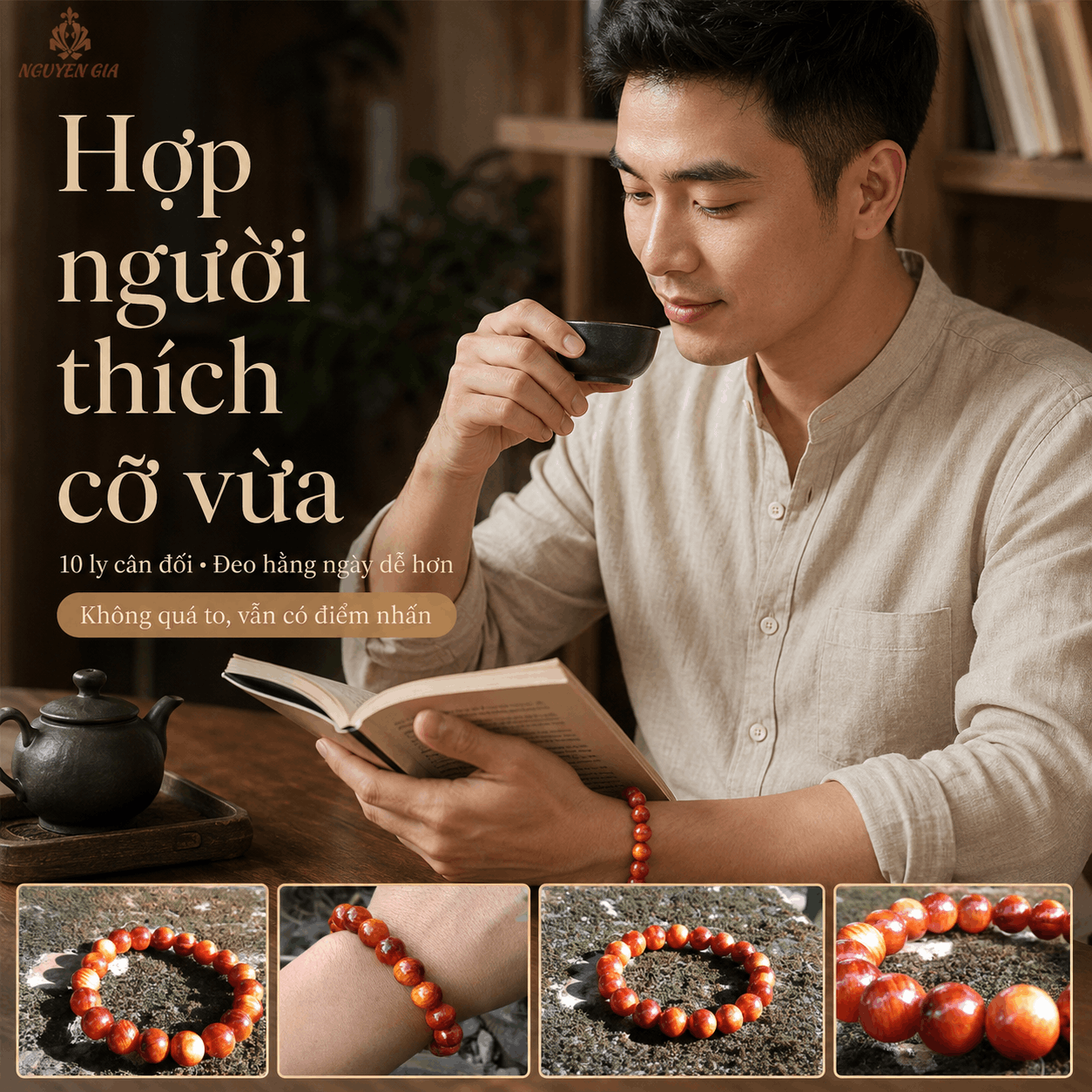 Vòng Tay Gỗ Huyết Long 10 Ly Cỡ Phổ Thông, Dễ Đeo
