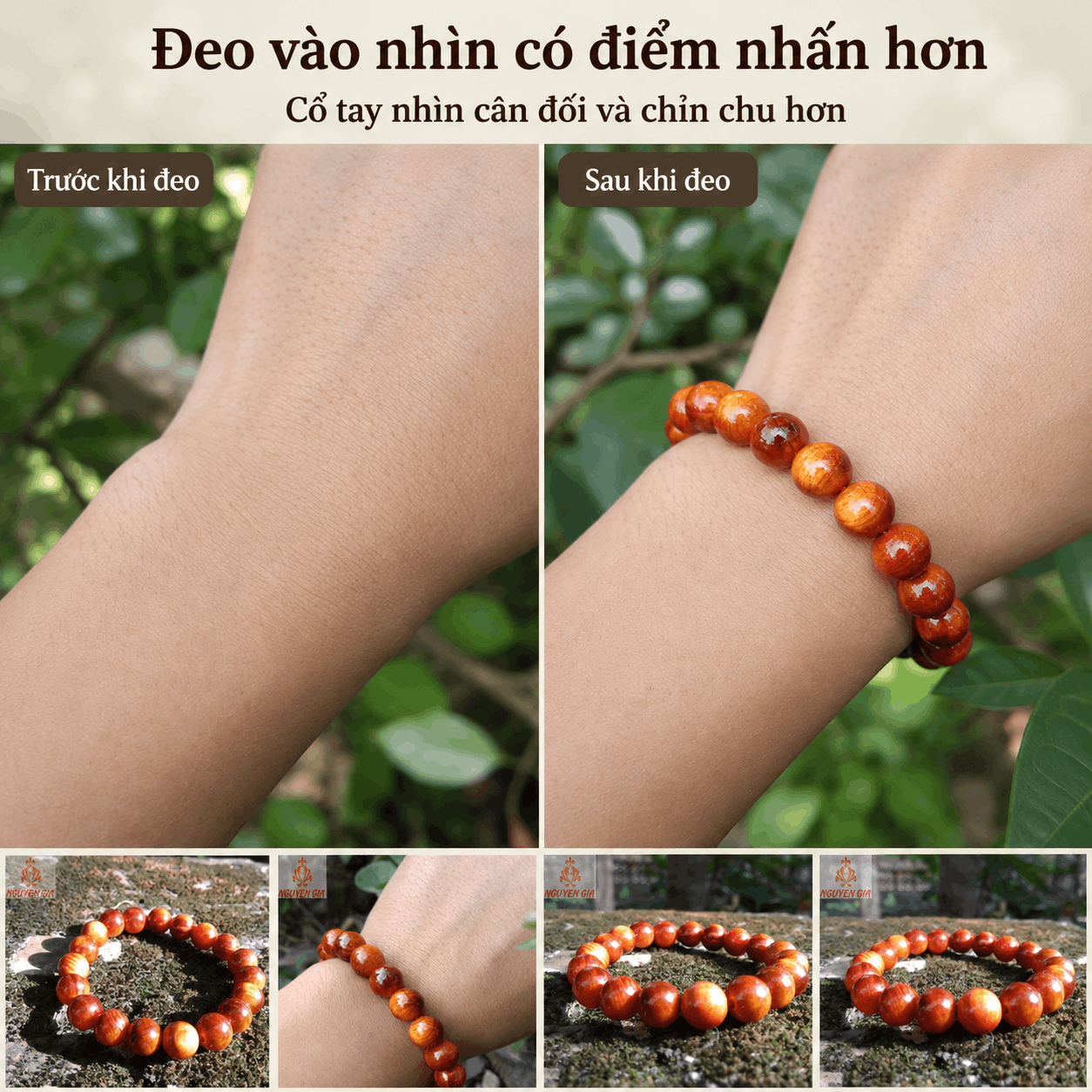 Vòng Tay Gỗ Huyết Long 10 Ly Cỡ Phổ Thông, Dễ Đeo