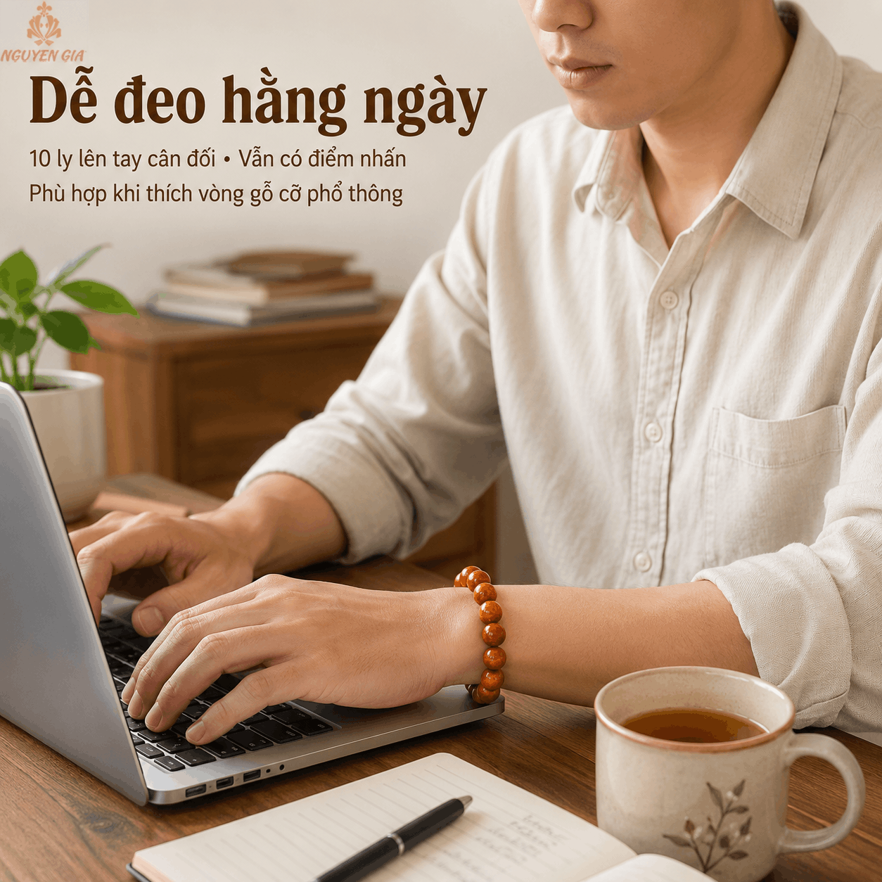 Vòng Tay Gỗ Huyết Long 10 Ly Cỡ Phổ Thông, Dễ Đeo
