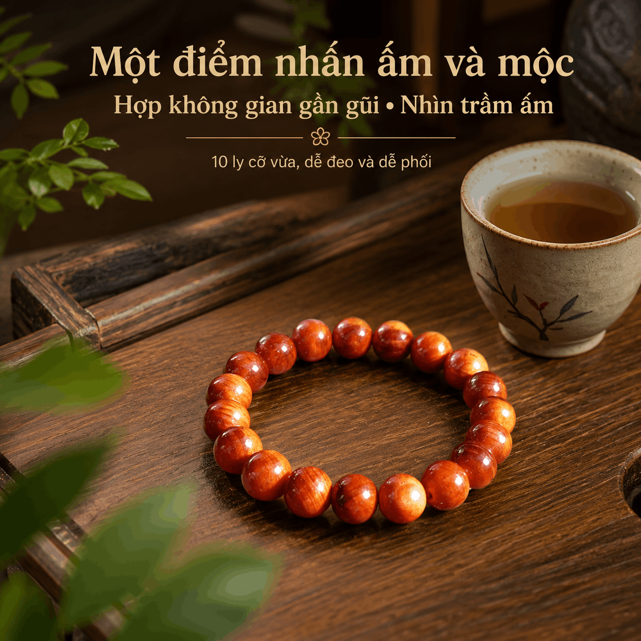 Vòng Tay Gỗ Huyết Long 10 Ly Cỡ Phổ Thông, Dễ Đeo