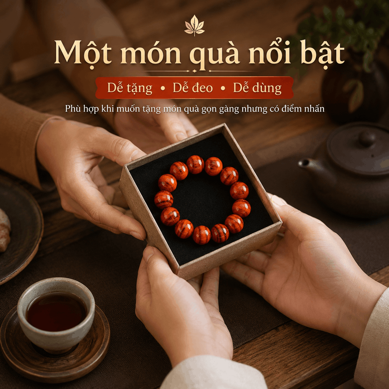 Vòng Tay Gỗ Huyết Long 14 Ly Hạt Lớn, Màu Đỏ Nổi Rõ
