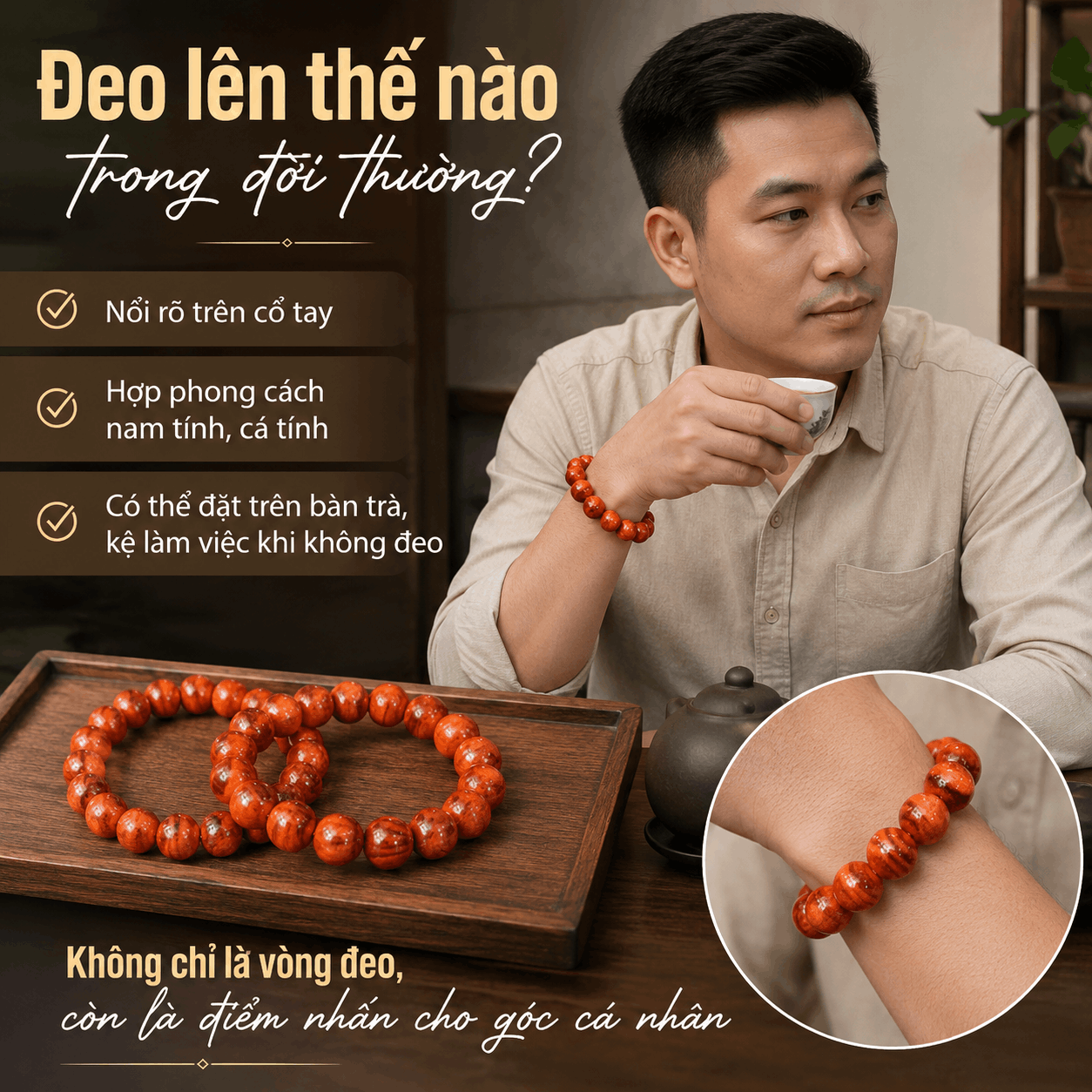 Vòng Tay Gỗ Huyết Long 16 Ly Hạt Rất Lớn, Nổi Bật