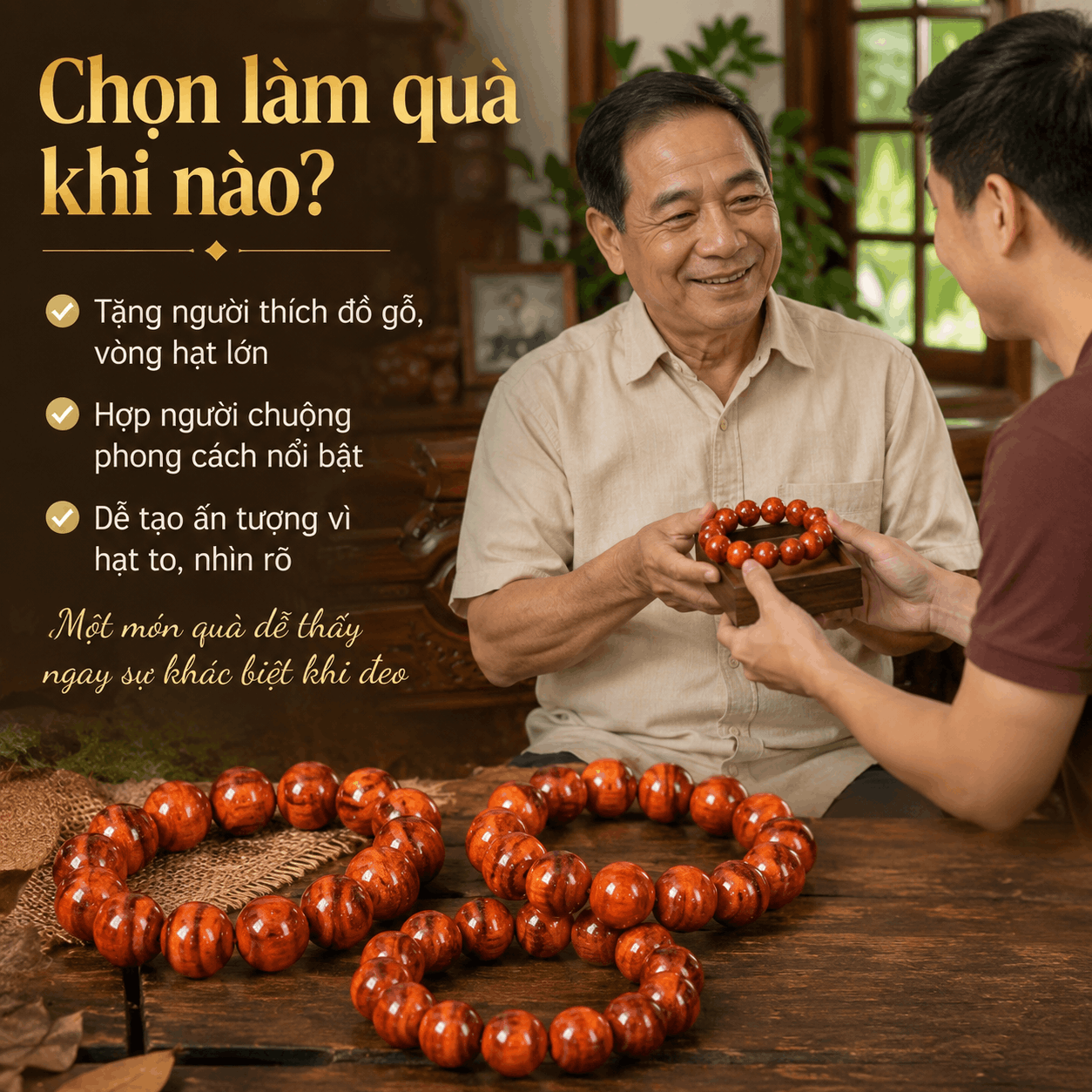 Vòng Tay Gỗ Huyết Long 16 Ly Hạt Rất Lớn, Nổi Bật