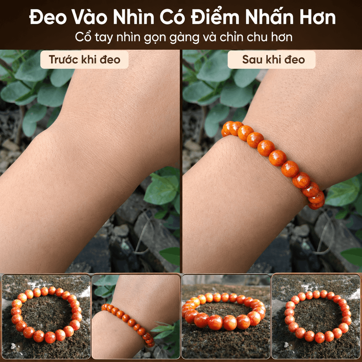 Vòng Tay Gỗ Huyết Long 8 Ly Nhỏ Gọn, 21 Hạt