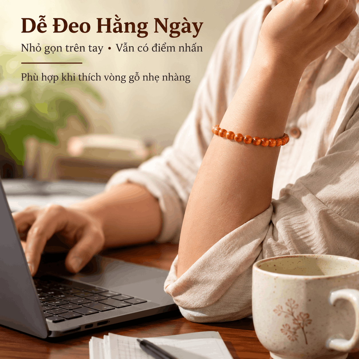 Vòng Tay Gỗ Huyết Long 8 Ly Nhỏ Gọn, 21 Hạt