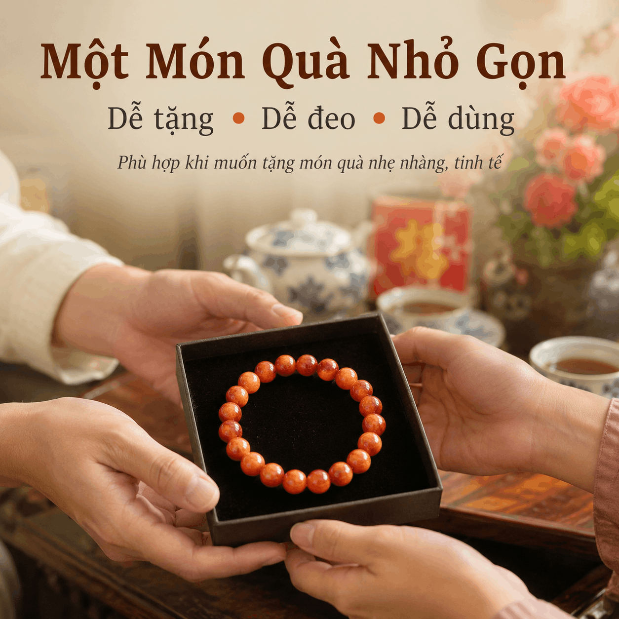 Vòng Tay Gỗ Huyết Long 8 Ly Nhỏ Gọn, 21 Hạt