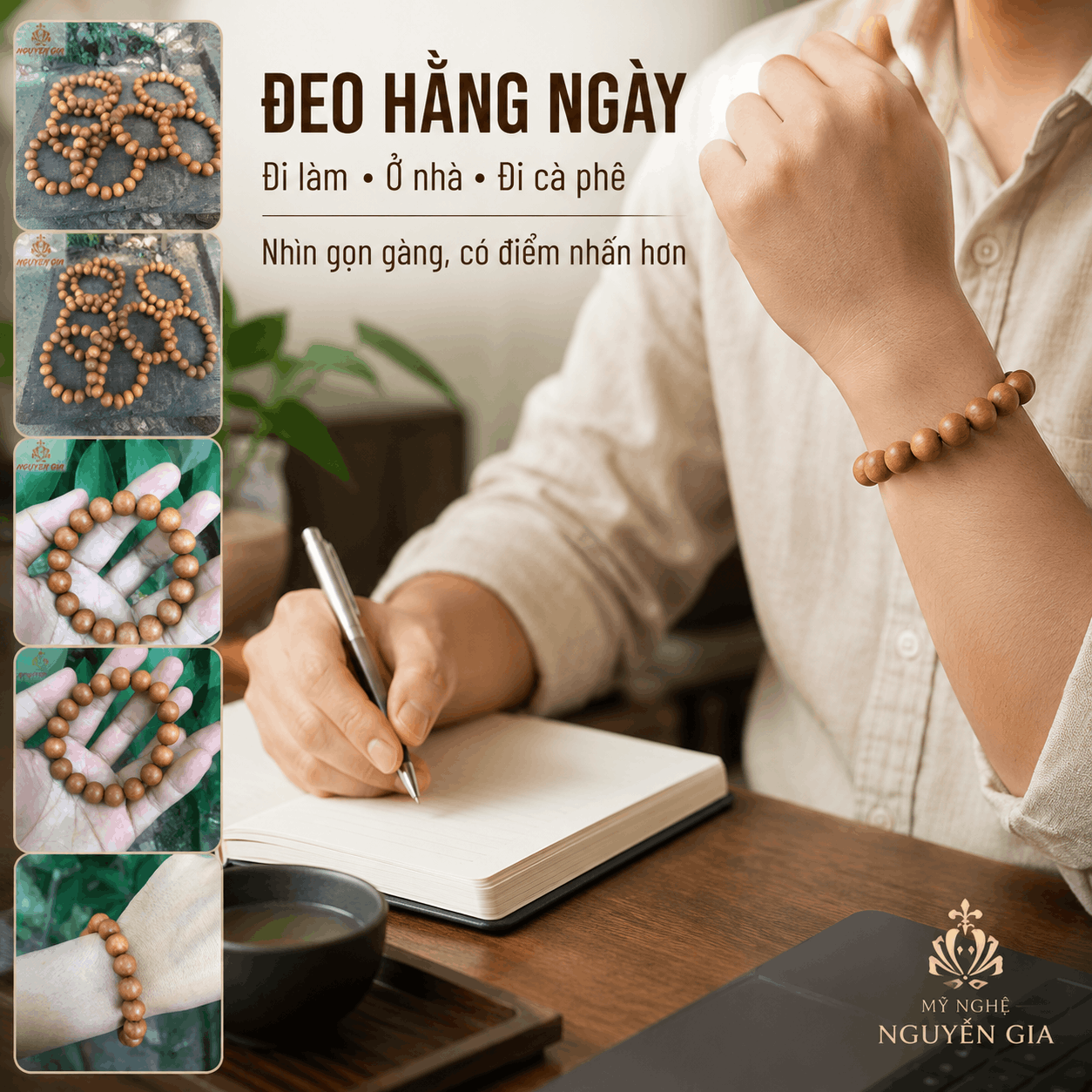 Vòng Tay Gỗ Ngọc Am 12 Ly Gọn, Dễ Đeo Hằng Ngày