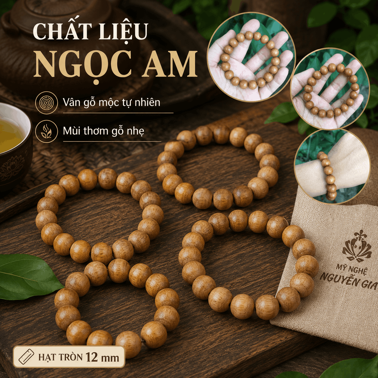 Vòng Tay Gỗ Ngọc Am 12 Ly Gọn, Dễ Đeo Hằng Ngày
