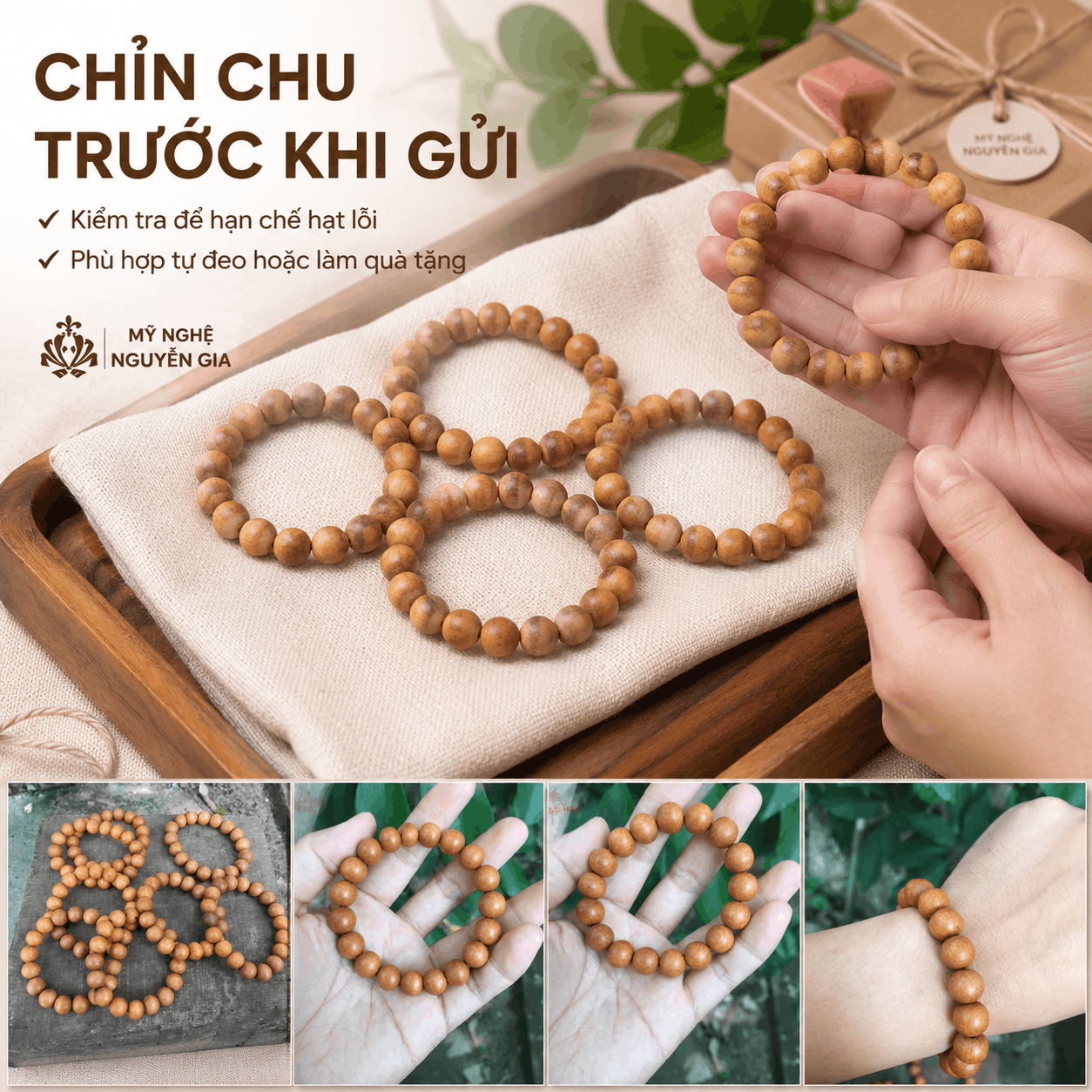 Vòng Tay Gỗ Ngọc Am 12 Ly Gọn, Dễ Đeo Hằng Ngày