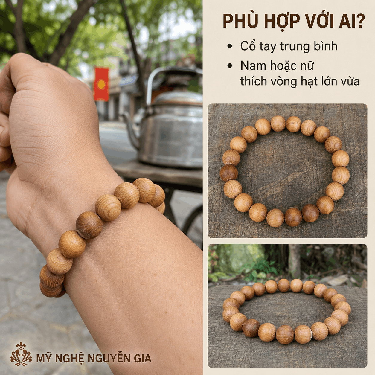Vòng Tay Gỗ Ngọc Am 14 Ly Hạt Lớn Vừa, Nổi Rõ Trên Tay