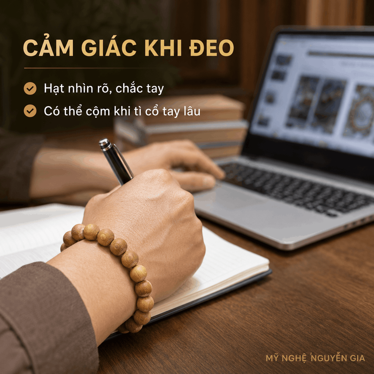 Vòng Tay Gỗ Ngọc Am 14 Ly Hạt Lớn Vừa, Nổi Rõ Trên Tay