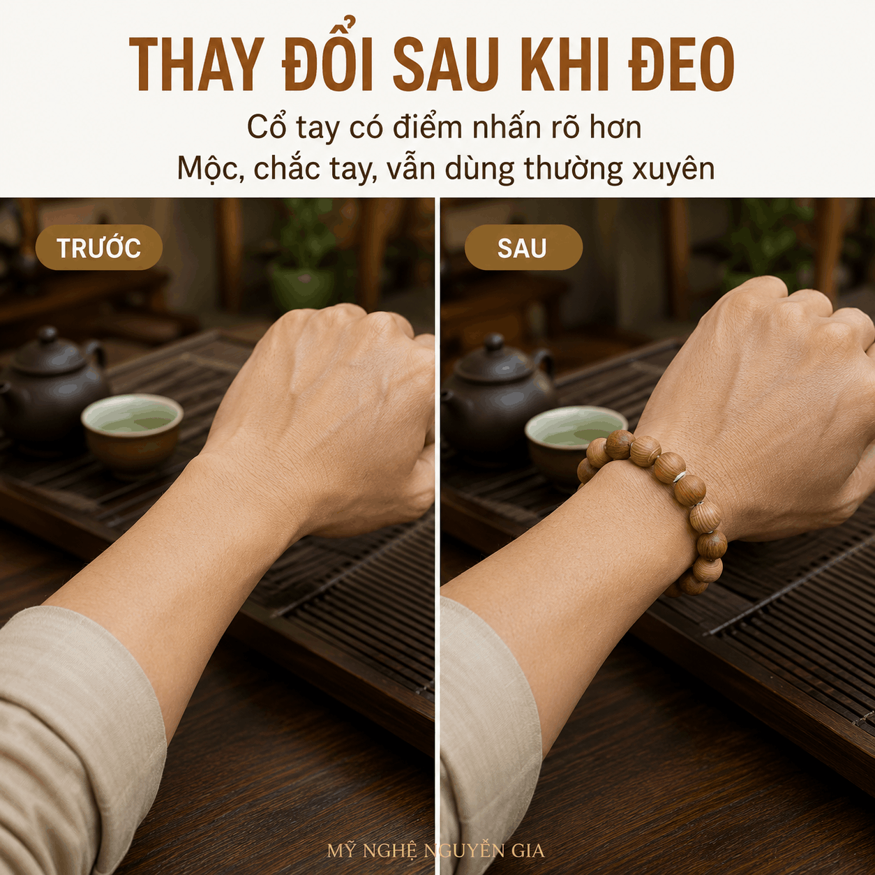 Vòng Tay Gỗ Ngọc Am 14 Ly Hạt Lớn Vừa, Nổi Rõ Trên Tay