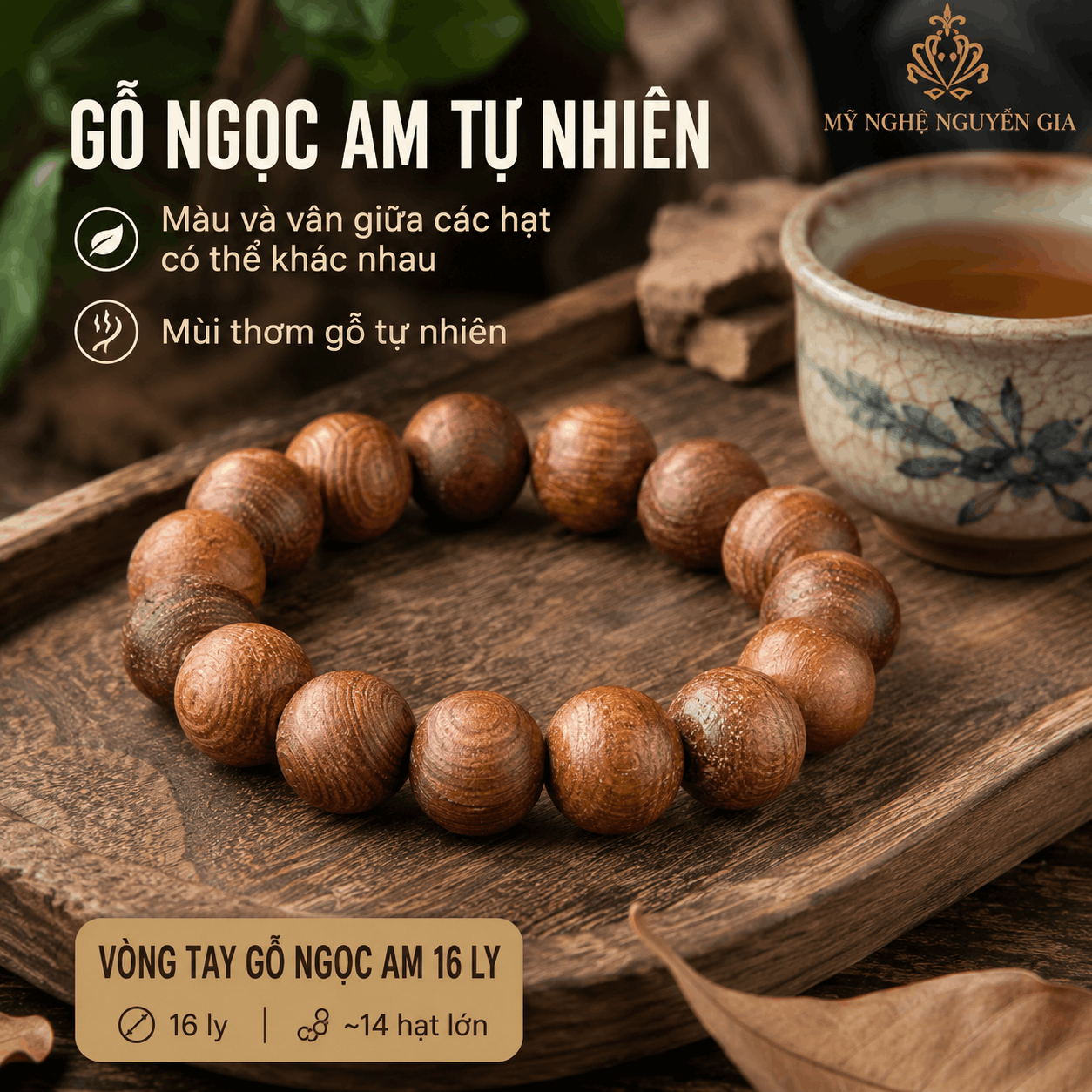 Vòng Tay Gỗ Ngọc Am 16 Ly Hạt Lớn, Nổi Bật Trên Tay