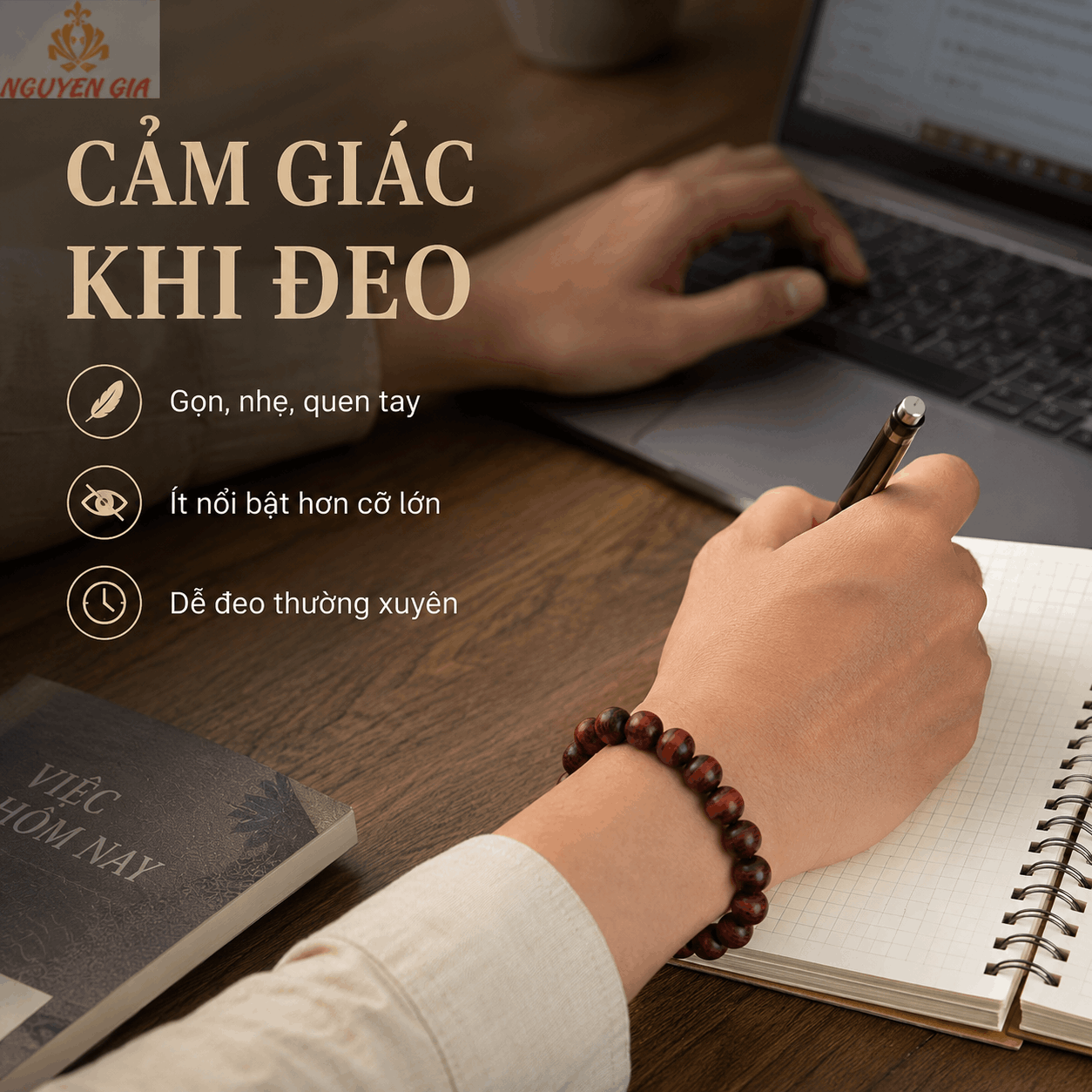 Vòng Tay Gỗ Sưa Lào 10 Ly Hạt Tròn, Gọn Dễ Đeo
