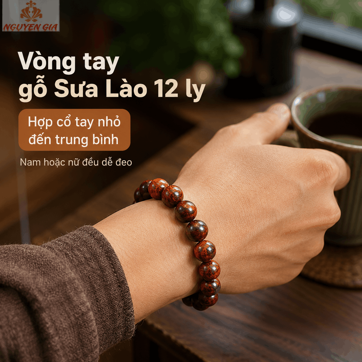 Vòng Tay Gỗ Sưa Lào 12 Ly Hạt Tròn, Cân Bằng Dễ Chọn