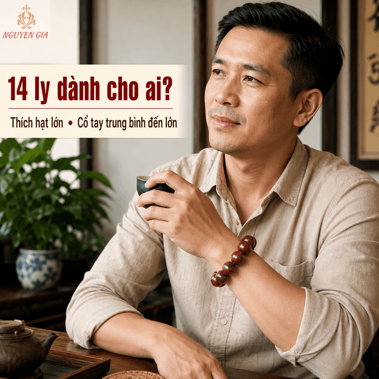 Vòng Tay Gỗ Sưa Lào 14 Ly Hạt Tròn, Nổi Bật Trên Tay