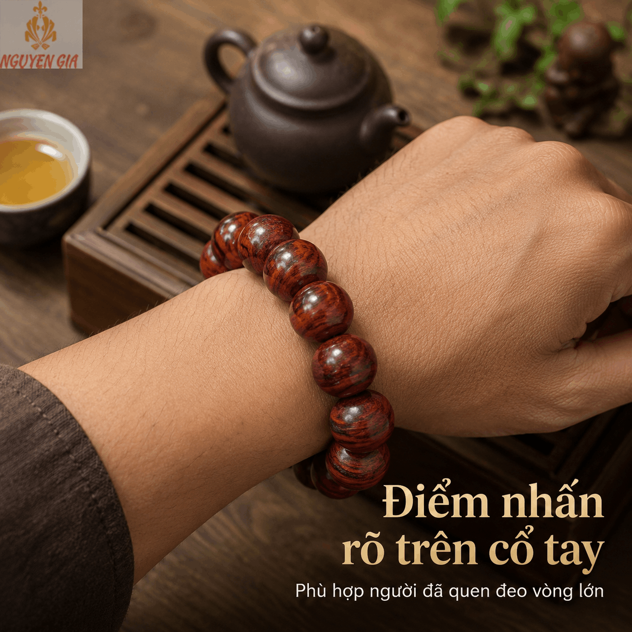 Vòng Tay Gỗ Sưa Lào 14 Ly Hạt Tròn, Nổi Bật Trên Tay