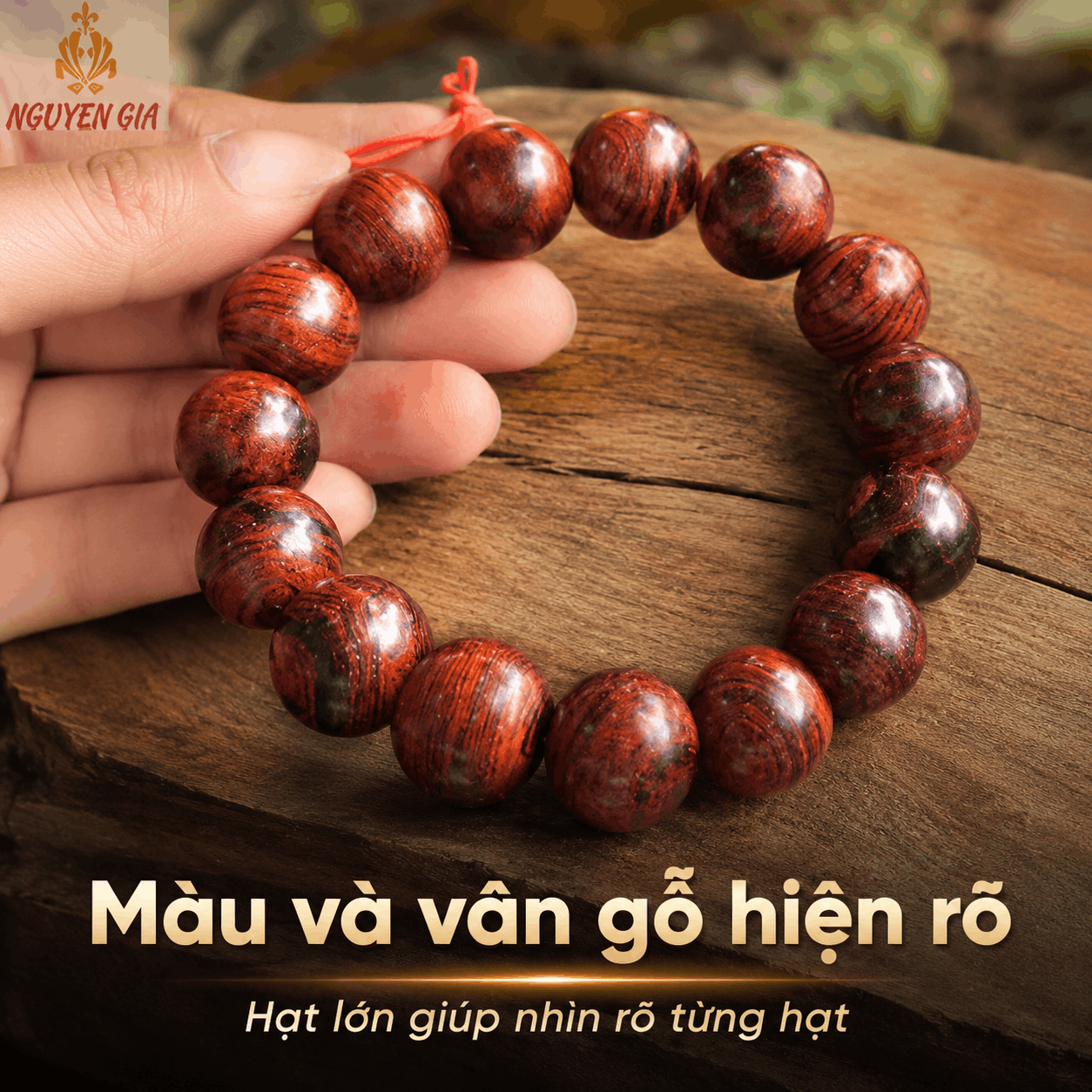 Vòng Tay Gỗ Sưa Lào 14 Ly Hạt Tròn, Nổi Bật Trên Tay