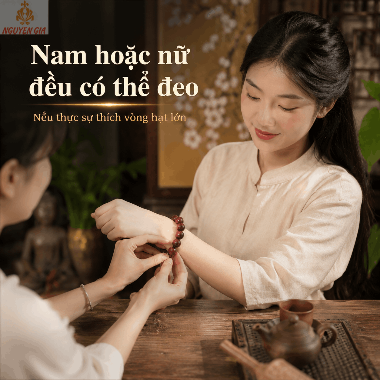 Vòng Tay Gỗ Sưa Lào 14 Ly Hạt Tròn, Nổi Bật Trên Tay