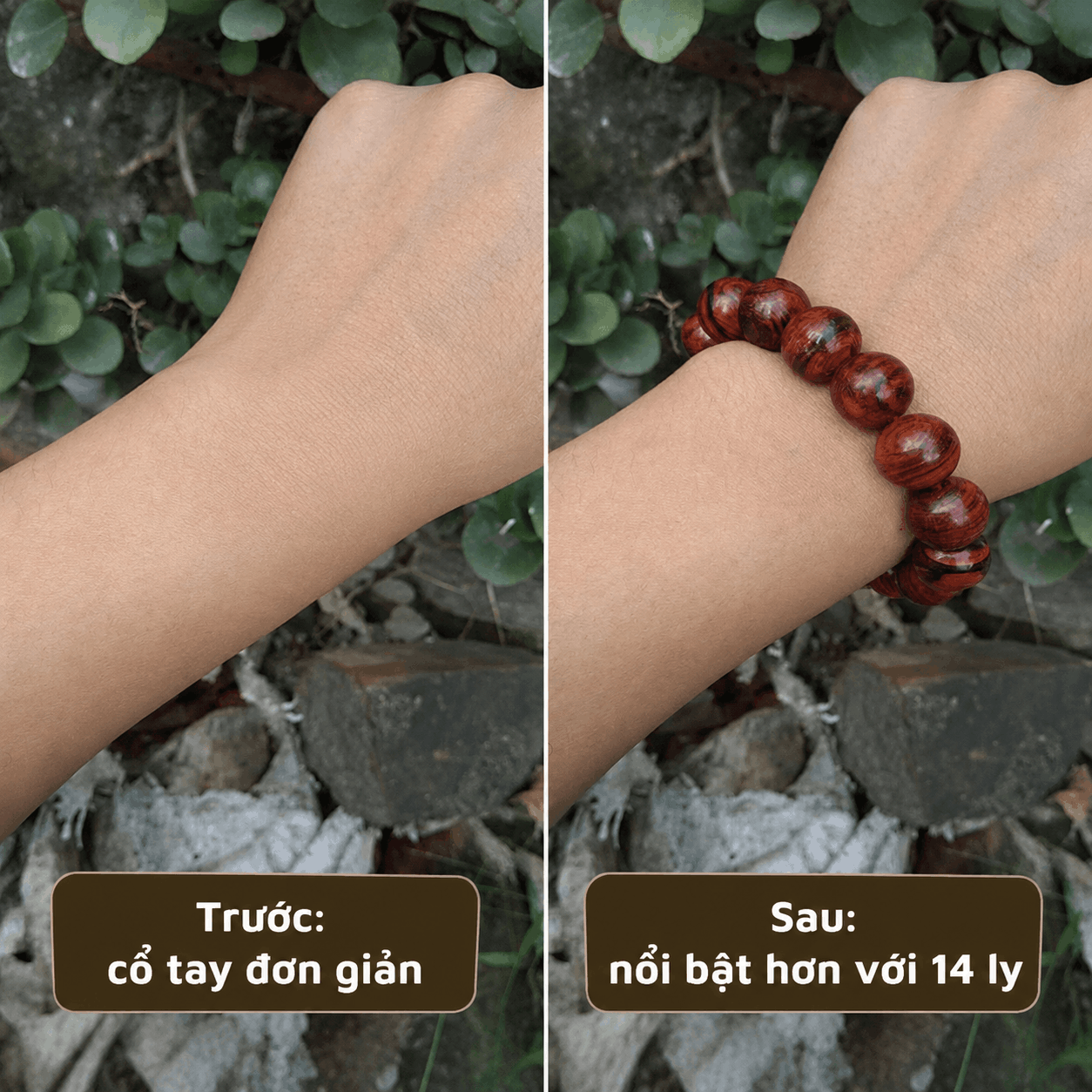 Vòng Tay Gỗ Sưa Lào 14 Ly Hạt Tròn, Nổi Bật Trên Tay