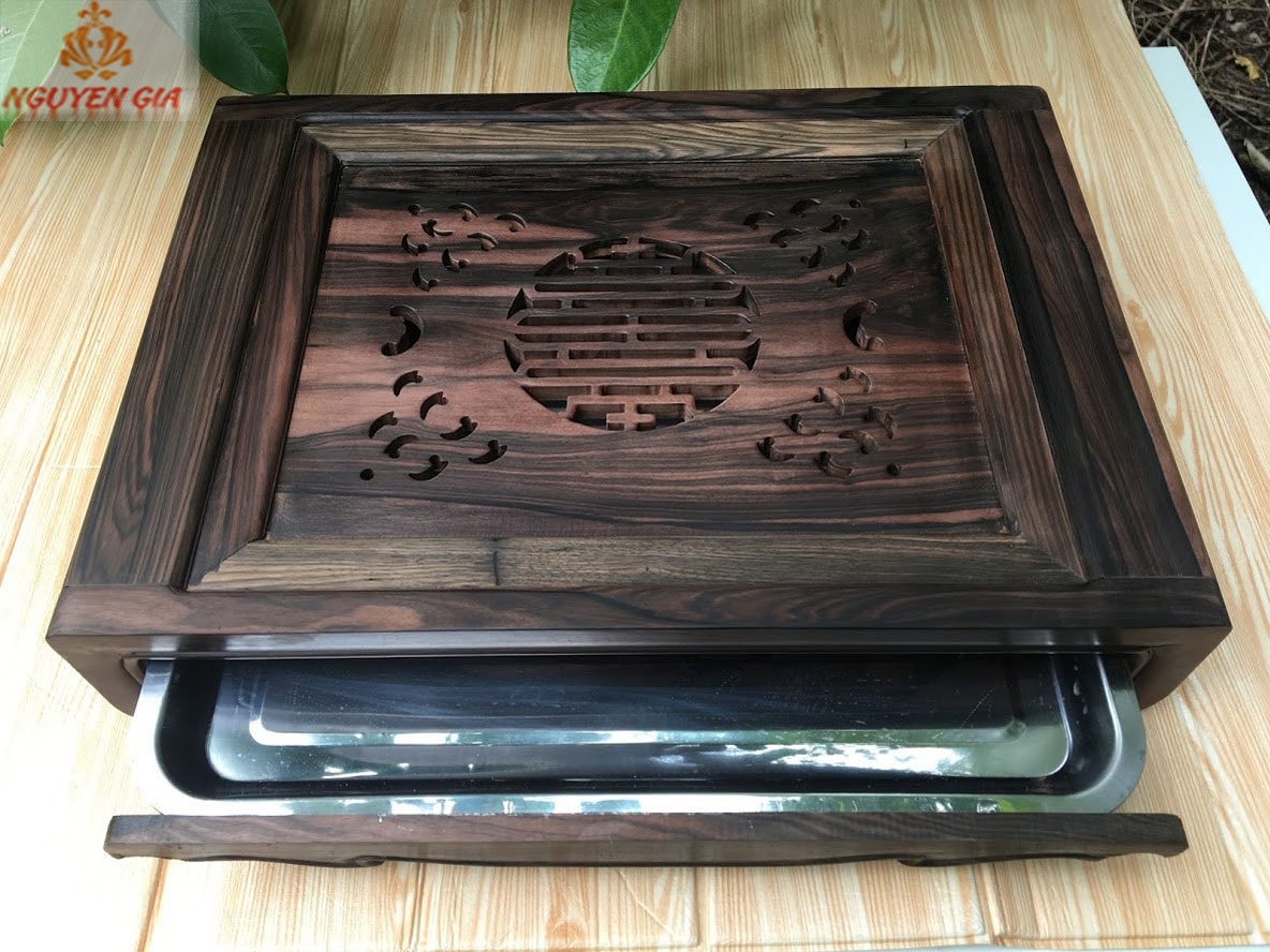 Khay trà gỗ mun mẫu chữ Thọ cao cấp (Mộc)