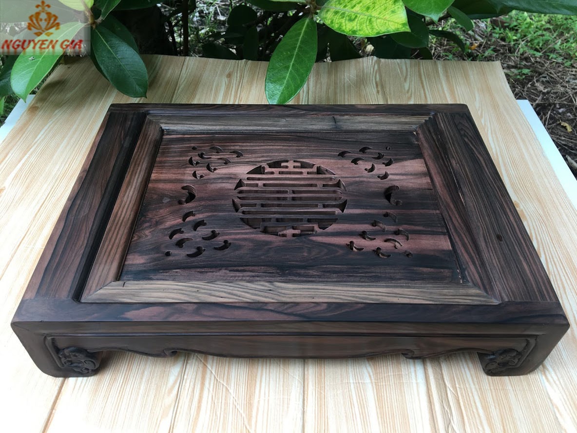 Khay trà gỗ mun mẫu chữ Thọ cao cấp (Mộc)