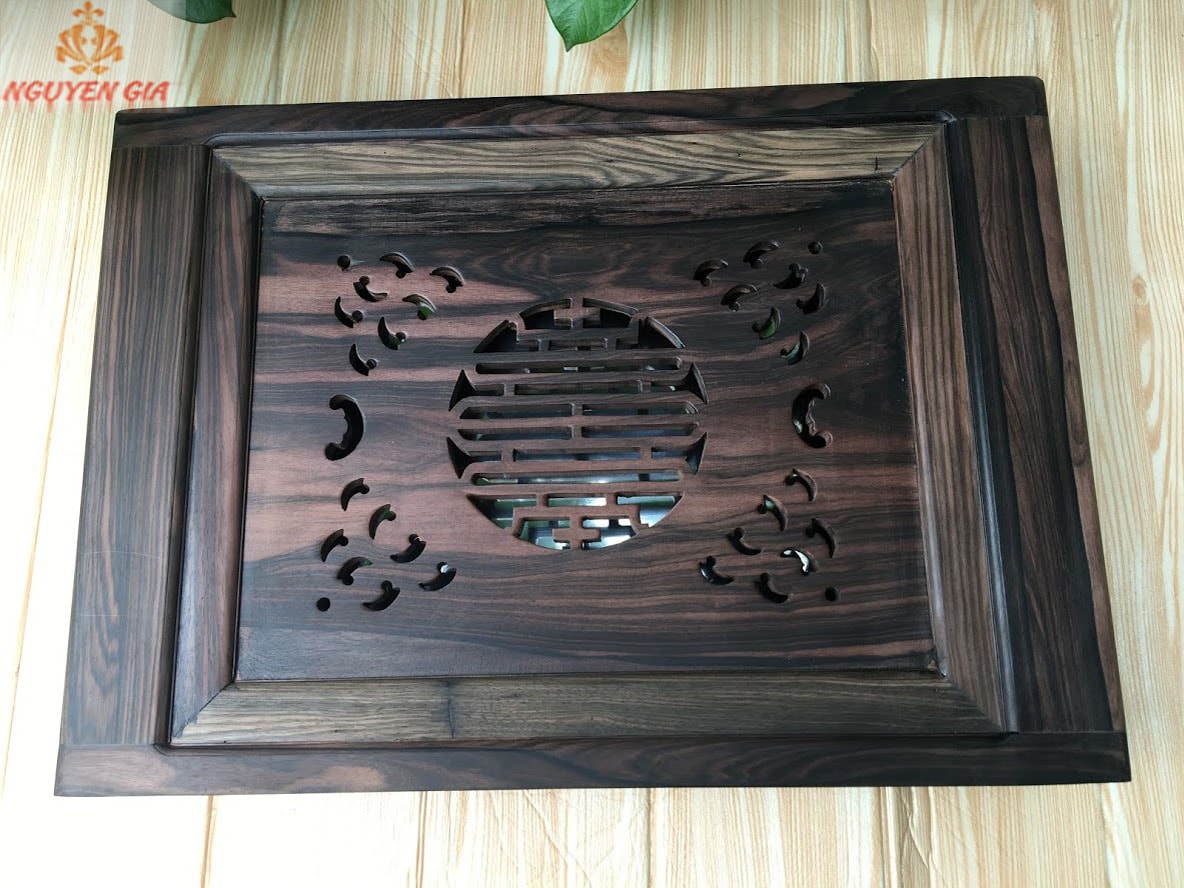 Khay trà gỗ mun mẫu chữ Thọ cao cấp (Mộc)