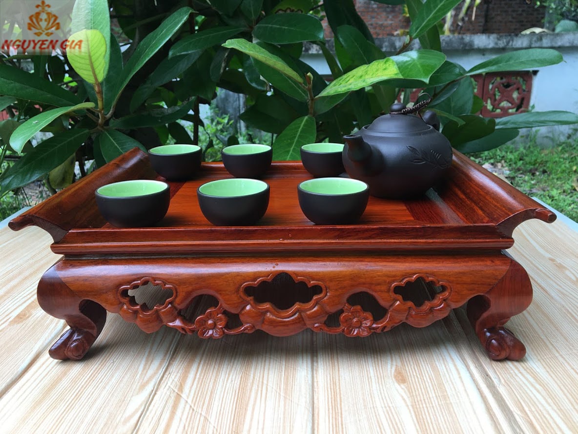 Khay trà gỗ mẫu cuốn thư hoa mai gỗ Hương