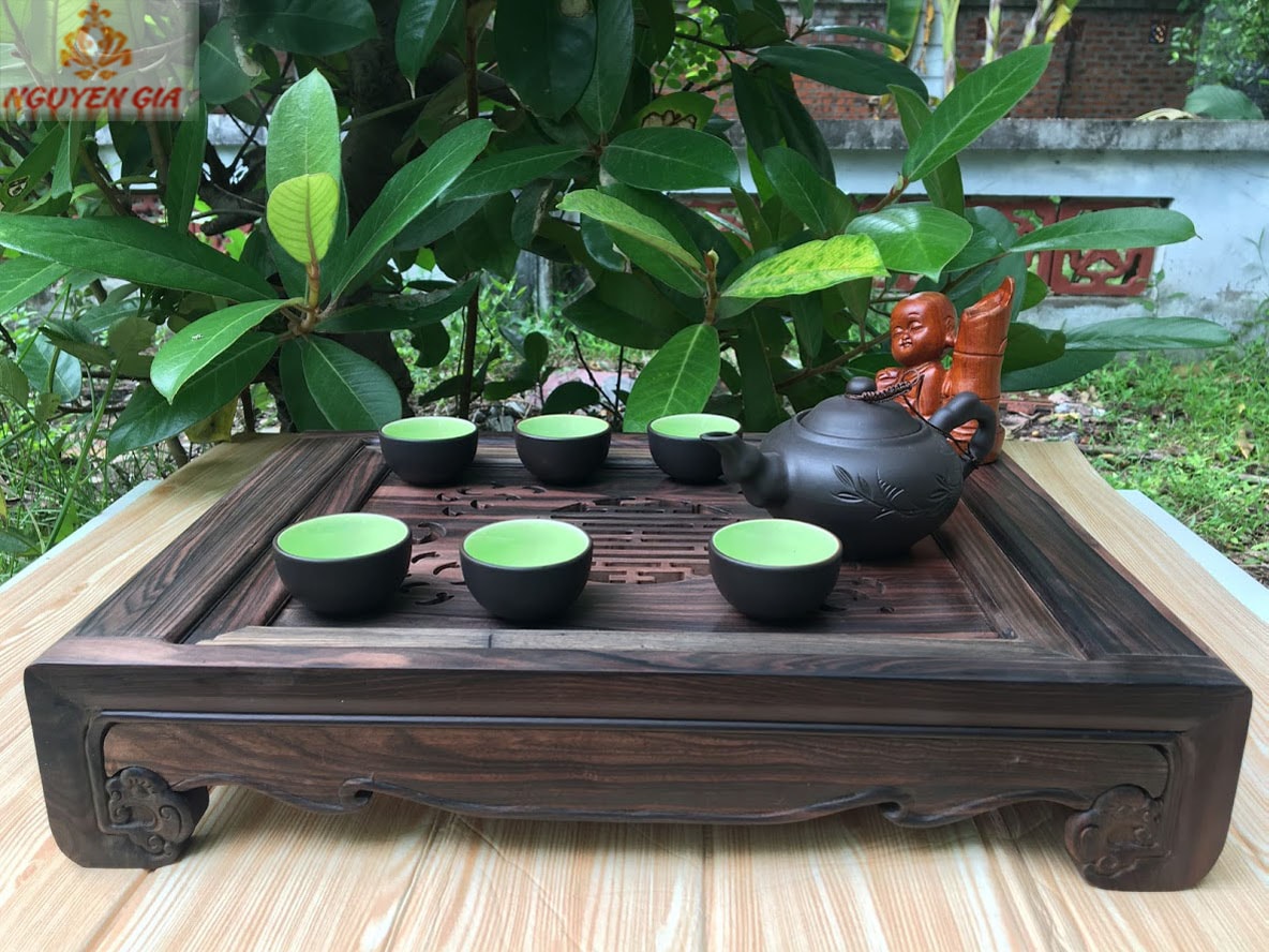 Khay trà gỗ mun mẫu chữ Thọ cao cấp (Mộc)
