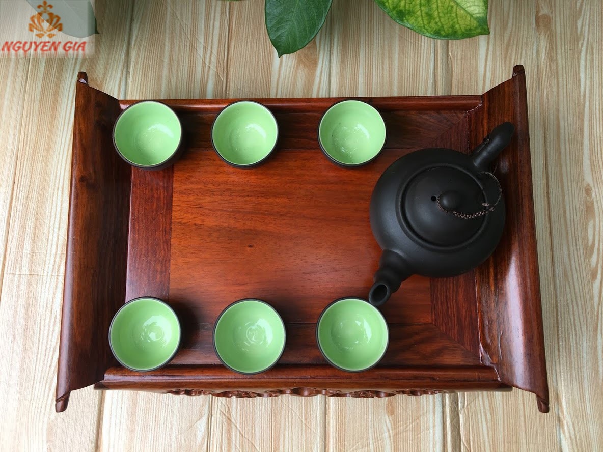 Khay trà gỗ mẫu cuốn thư hoa mai gỗ Hương