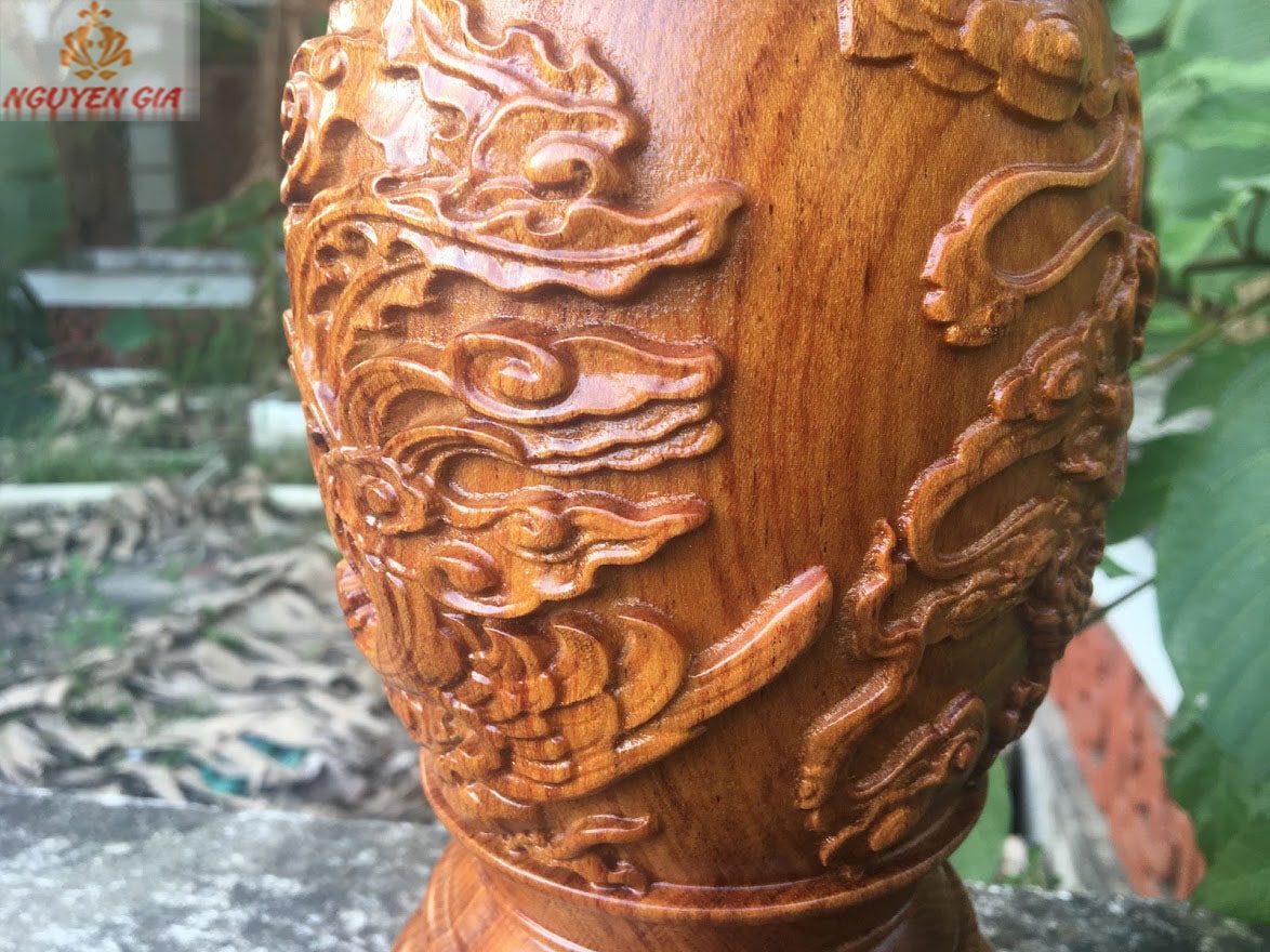Lục bình mẫu long phụng sum vầy gỗ Hương cao 40 cm