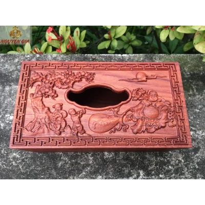 Hộp đựng khăn giấy bằng gỗ phật di lặc