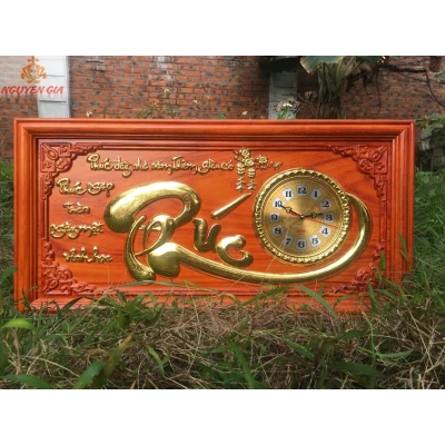 Đồng hồ treo tường chữ Phúc bằng gỗ hương