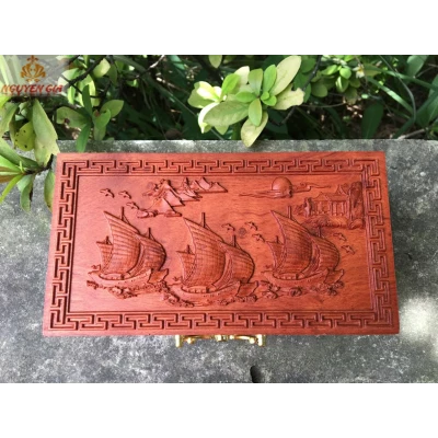 Hộp đựng dấu doanh nghiệp gỗ Hương mẫu thuận buồm xuôi gió