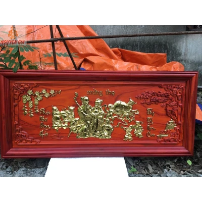Tranh mừng thọ ông bà bằng gỗ Hương