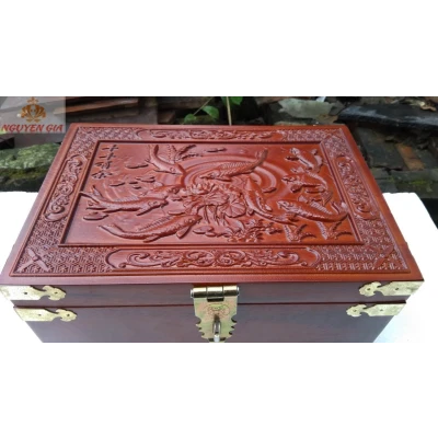 Hộp gỗ phong thủy cửu ngư quần hội