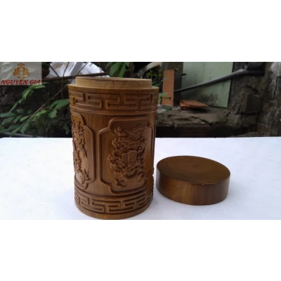 Hộp đựng trà Tứ Quý bằng gỗ Bách xanh