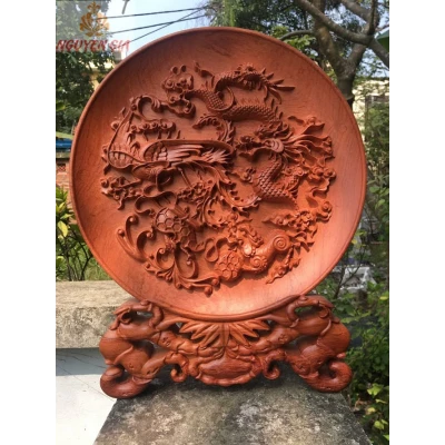 Đĩa gỗ mỹ nghệ phong thủy tứ linh