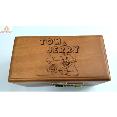 Hộp Đựng Tiền Mini Có Khóa bằng gỗ mẫu Tom và Jerry